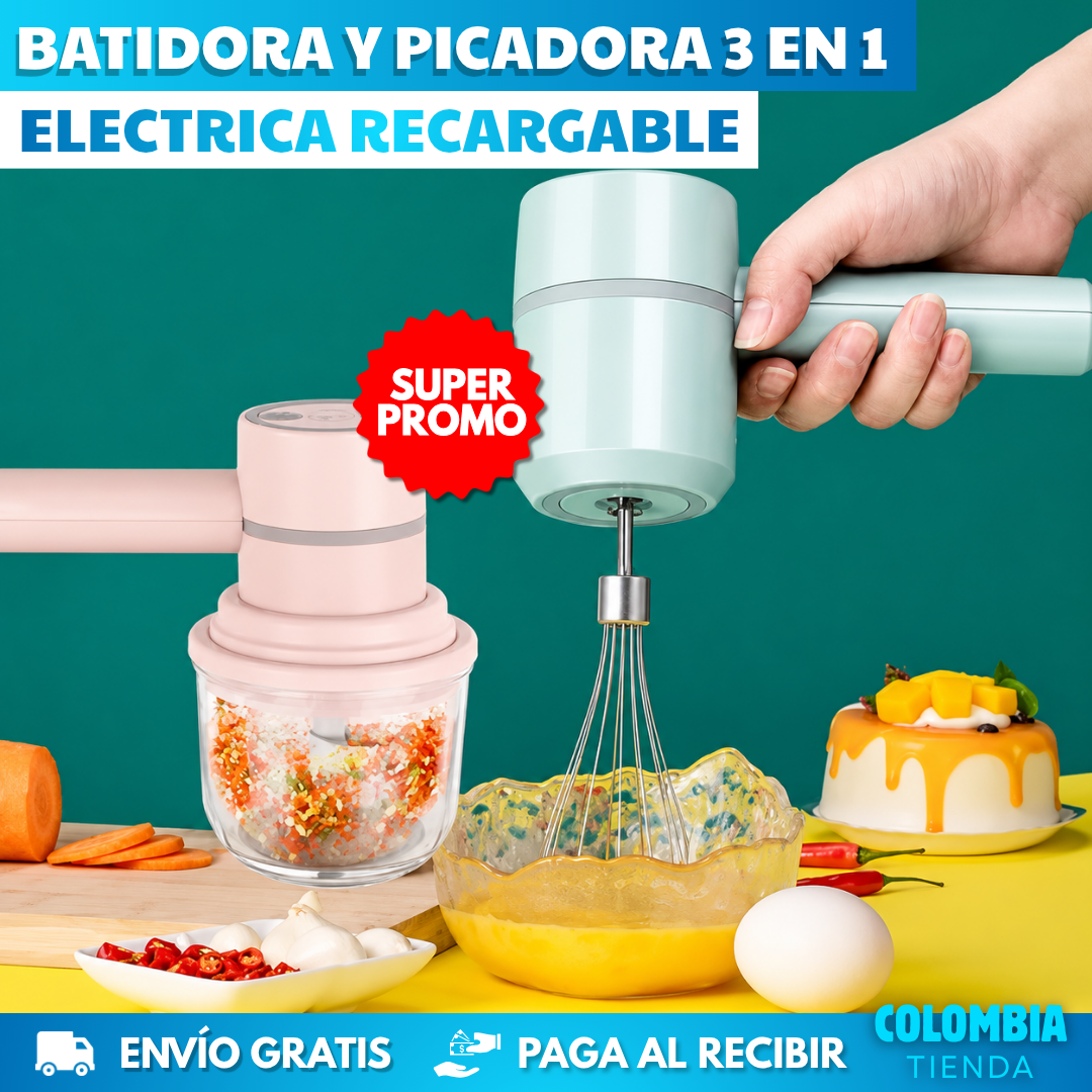 BATIDORA Y PICADORA ELECTRICA 3 EN 1