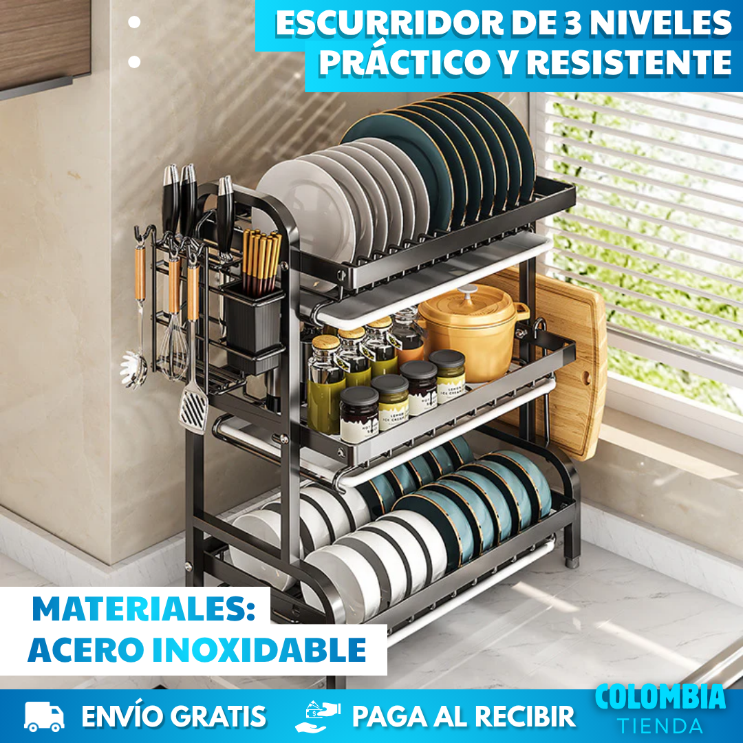 ESTANTE ESCURRIDOR PARA PLATOS 3 NIVELES (TAMAÑO GRANDE)