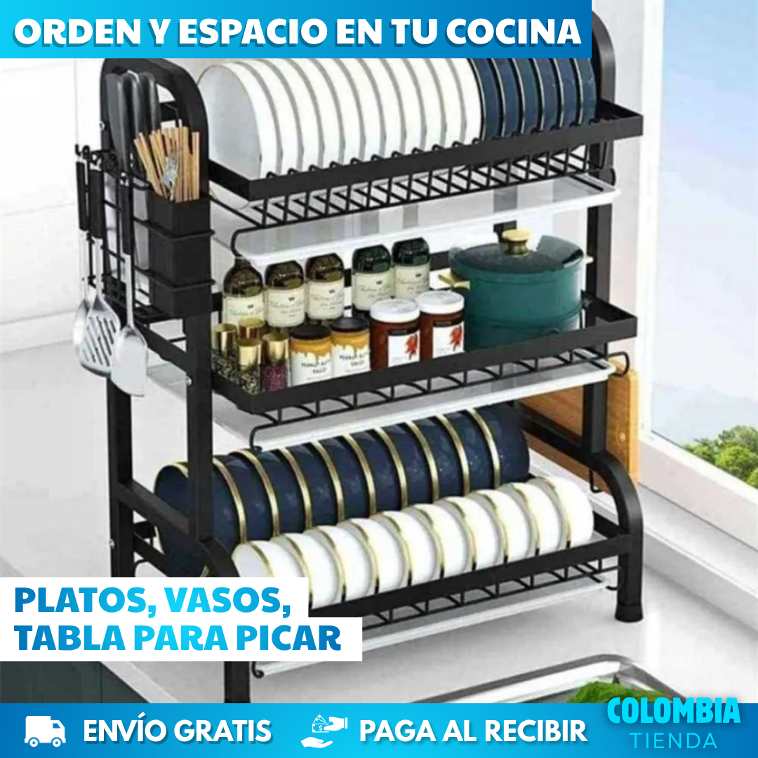 ESTANTE ESCURRIDOR PARA PLATOS 3 NIVELES (TAMAÑO GRANDE)