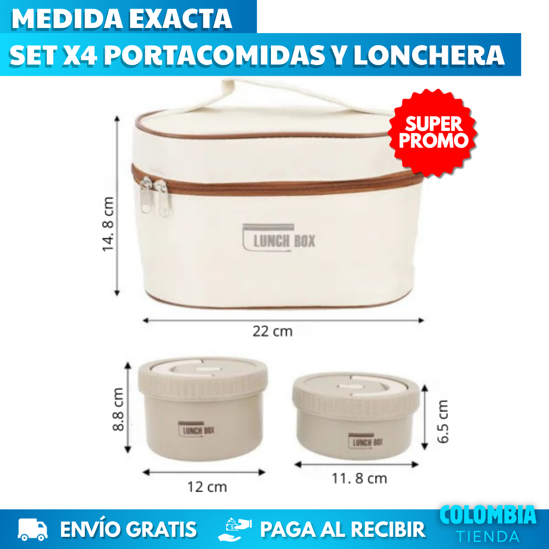 SET X4 PORTACOMIDAS Y LONCHERA TÉRMICA