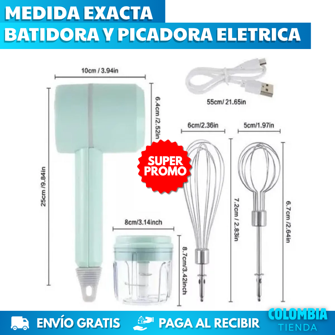 BATIDORA Y PICADORA ELECTRICA 3 EN 1
