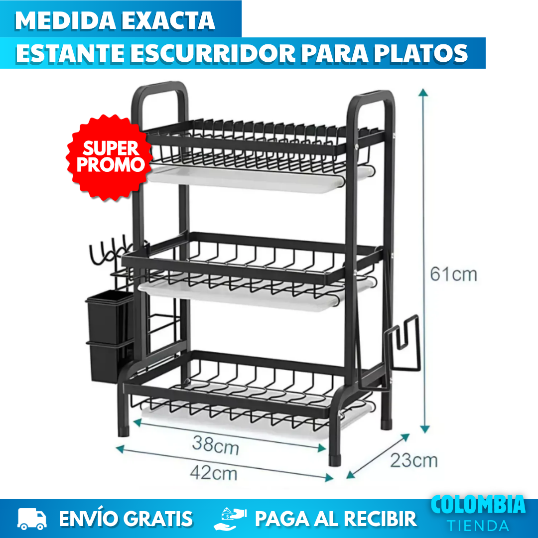 ESTANTE ESCURRIDOR PARA PLATOS 3 NIVELES (TAMAÑO GRANDE)